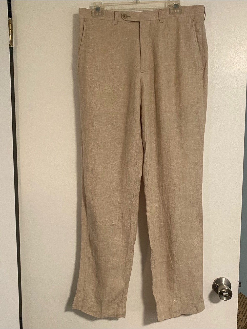 Joseph Abboud Men’s 32x32 100% Linen Pants Beige Flat Front Business Vacation